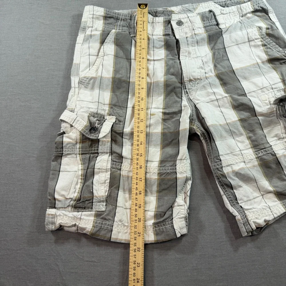 Levi's Cargo‎ Shorts Mens 36 Grey White Plaid Good Condition Cotton Utility